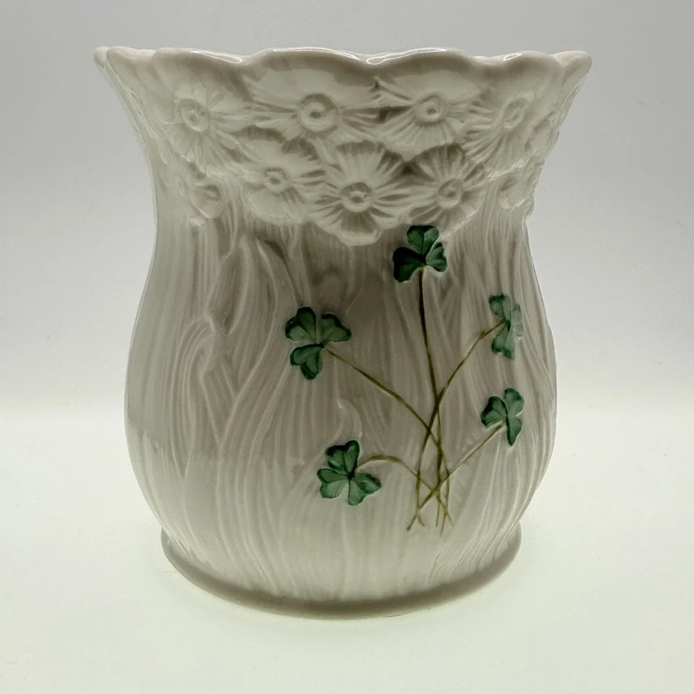 Belleek Irish Porcelain Shamrock Pillar Candle Holder